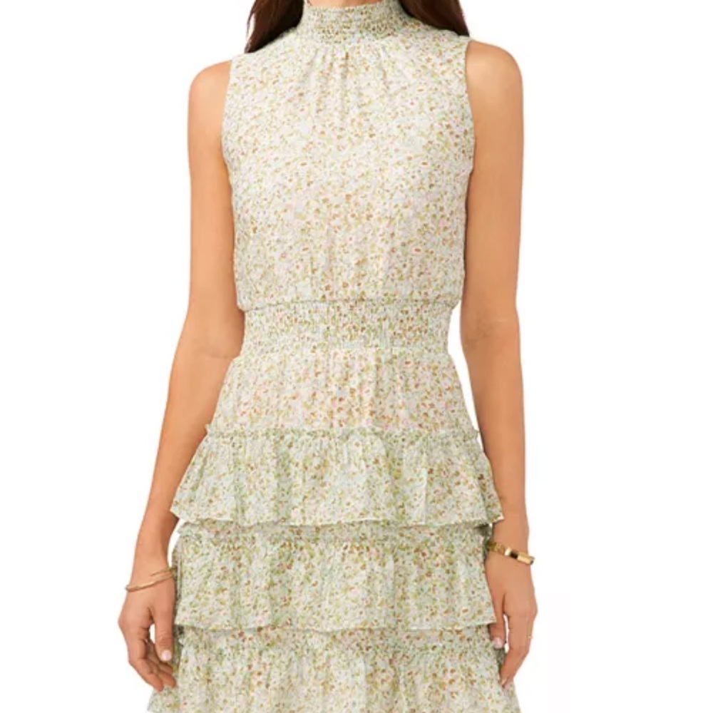 1.STATE Smocked Trim Tiered Dress S